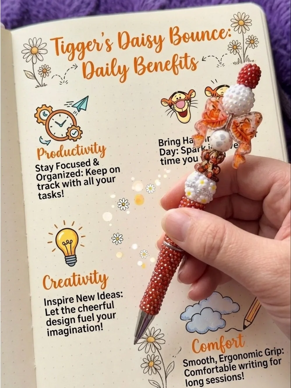 Tigger’s Daisy Bounce Custom Beaded Pen | Sparkly Disney Rhinestone Pen